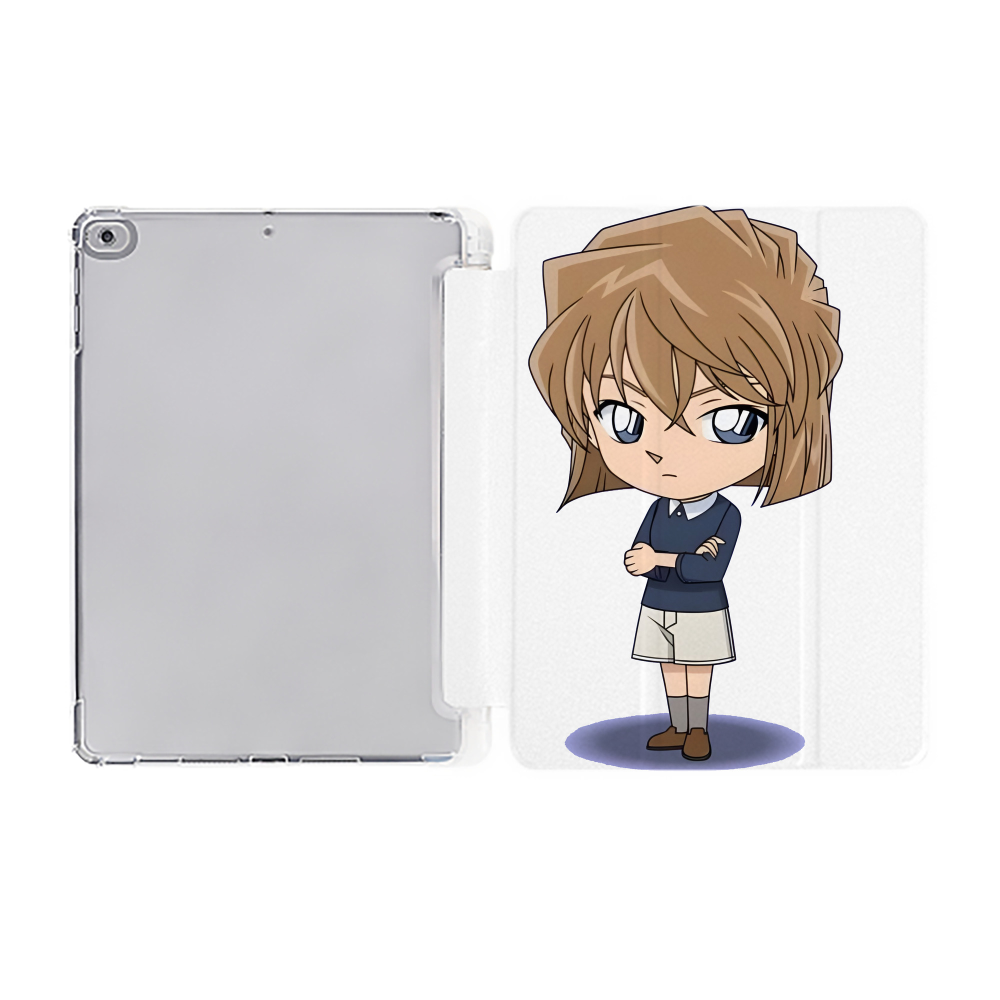 （画像用） 名探偵コナン 灰原 哀 はいばら あい Detective Conan Anita Hailey、Vi Graythorn Haibara Ai IPad ケース ペン収納付き 三つ折りスタンド PUレザー×シリコン 対応機種9.5/10.5/10.9インチ